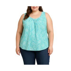 George Designs By Mark Eisen Womens Plus Size 2X Paisley Ruffle Neck Teal Top